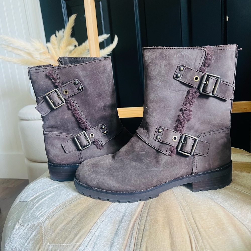 UGG Dark Brown Boots with Buckle Accents